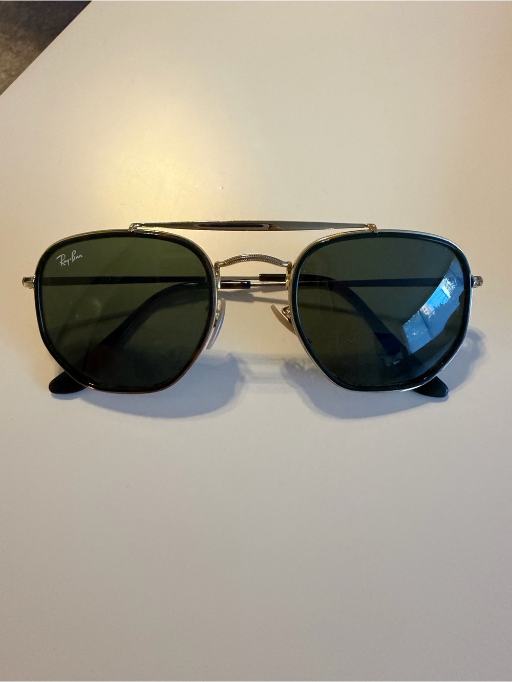 Ray-Ban Silver Frame Sunglasses with Dark Green Lenses